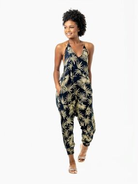 Buddha Pants Savannah Floral Harem Jumpsuit in Palm Frond